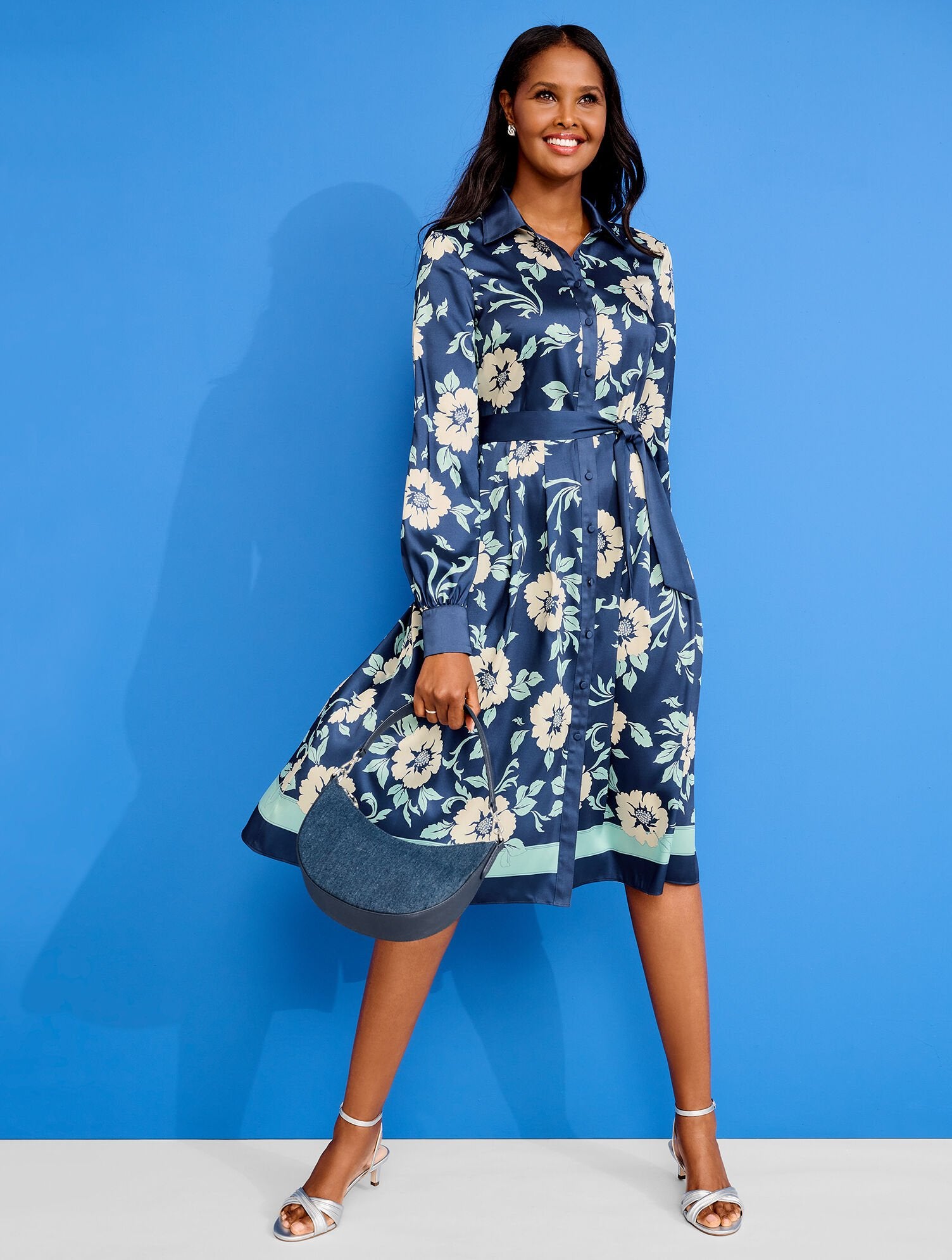 INDIA INK MULTI TIE WAIST SHIRTDRESS - DELIGHTFUL FLORAL | Talbots for sale