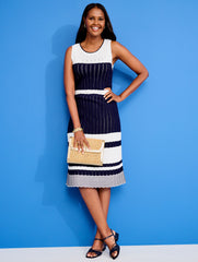INDIGO/WHITE SLEEVELESS POINTELLE SWEATER DRESS | Talbots online
