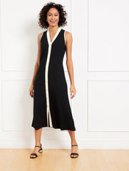 BLACK/IVORY SLEEVELESS MIDI SWEATER DRESS | Talbots US