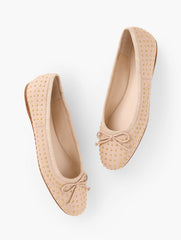 COGNAC|INDIGO|RATTAN BLAINE SOFT SOLE STUDDED NAPPA BALLET FLATS | Talbots online