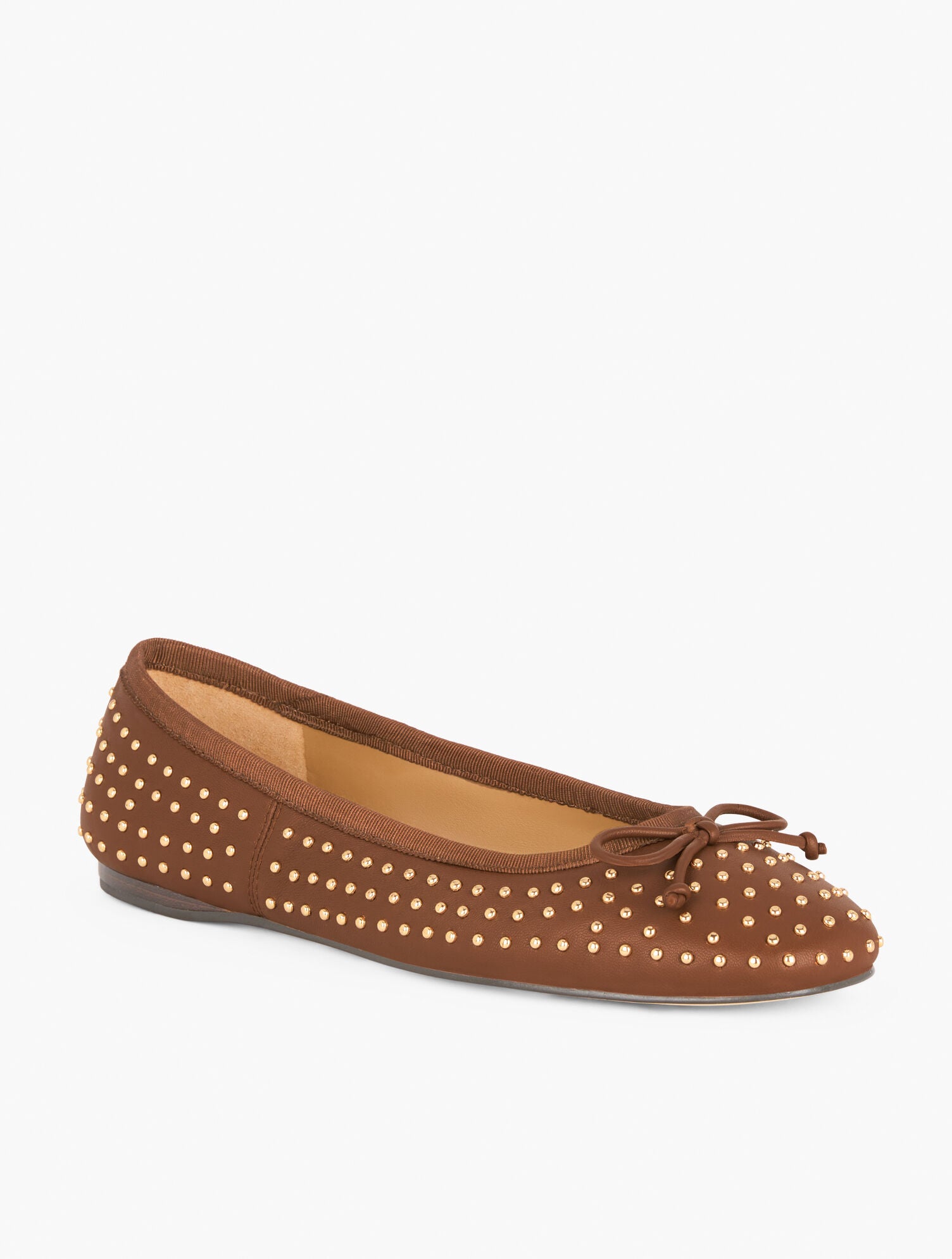 COGNAC|INDIGO|RATTAN BLAINE SOFT SOLE STUDDED NAPPA BALLET FLATS | Talbots online