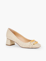 FAWN CARLYE BAMBOO BUCKLE LINEN PUMPS | Talbots outlet