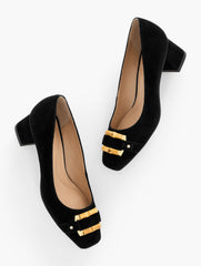 BLACK|RED PEPPER CARLYE BAMBOO BUCKLE SUEDE PUMPS | Talbots near me