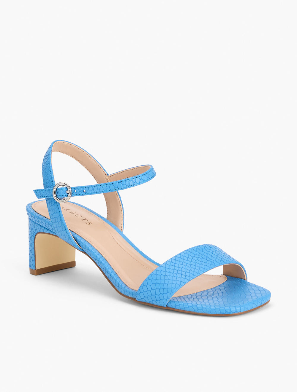 LAKESIDE BLUE CAYDEN EMBOSSED BLOCK HEEL SANDALS | Talbots for sale