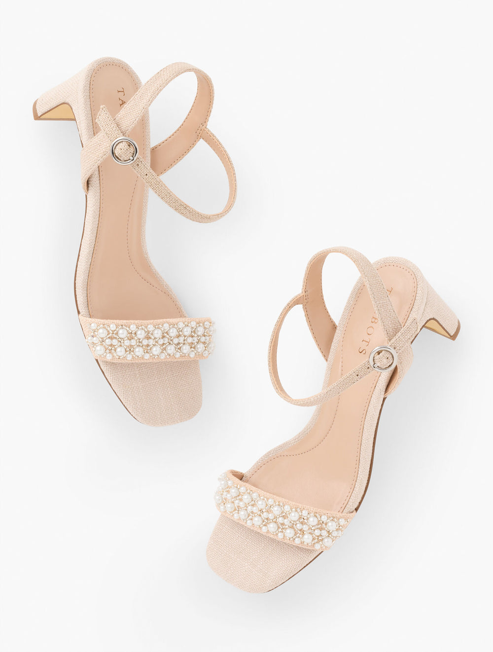 CAYDEN PEARL BLOCK HEEL LINEN SANDALS | Talbots near me