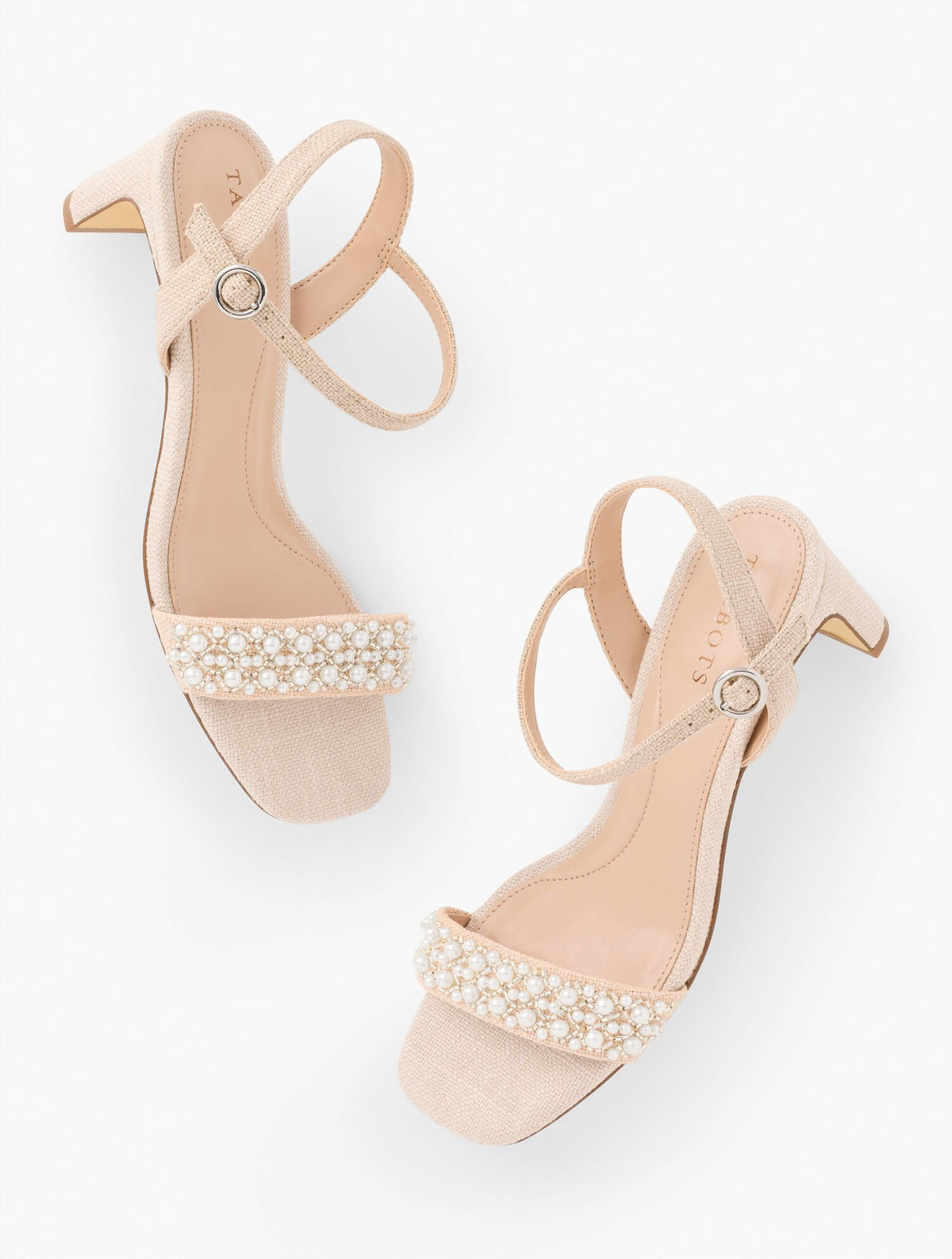 CAYDEN PEARL BLOCK HEEL LINEN SANDALS | Talbots on sale