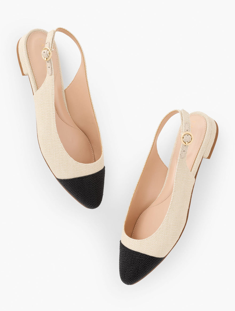 IVORY/BLACK EDISON WOVEN STRAW SLINGBACK FLATS | Talbots on sale