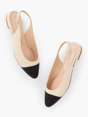 IVORY/BLACK EDISON WOVEN STRAW SLINGBACK FLATS | Talbots on sale
