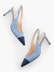 BLUE/DARK DENIM ELENA DENIM SLINGBACK PUMPS | Talbots on sale