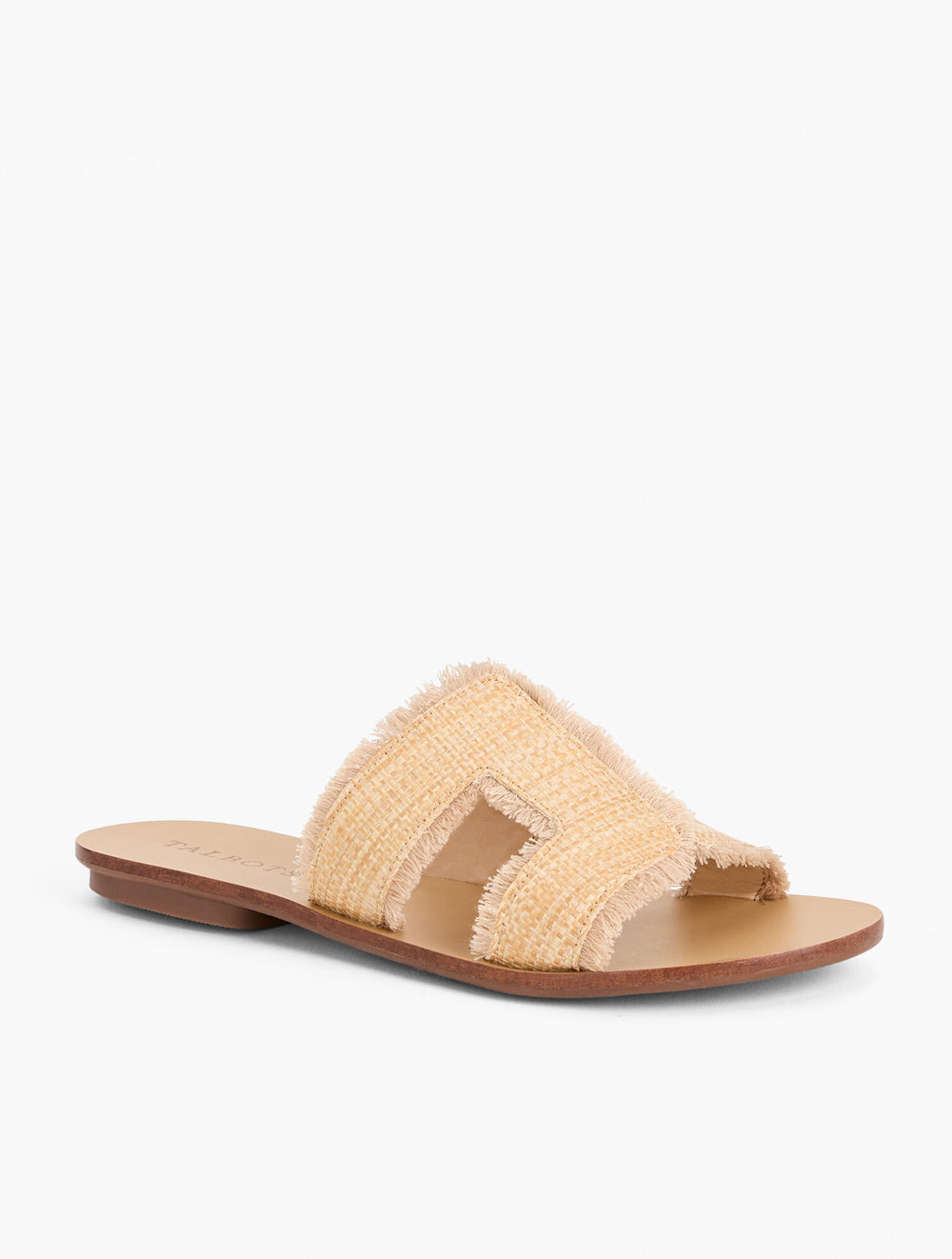 NATURAL HANNAH FRAYED RAFFIA SLIDES | Talbots sale