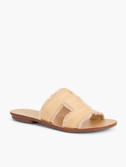 NATURAL HANNAH FRAYED RAFFIA SLIDES | Talbots sale