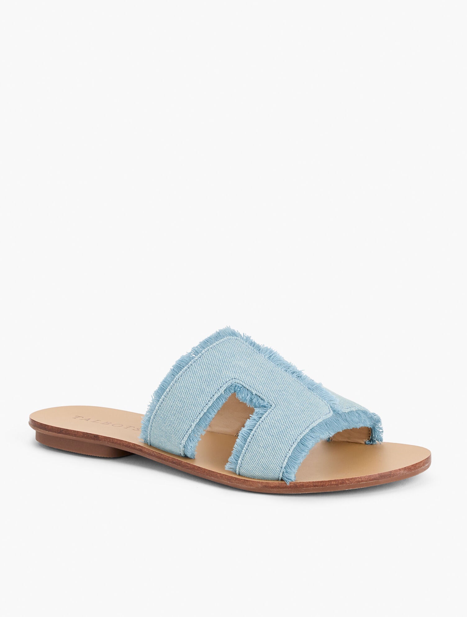LIGHT DENIM HANNAH FRAYED DENIM SLIDES | Talbots outlet