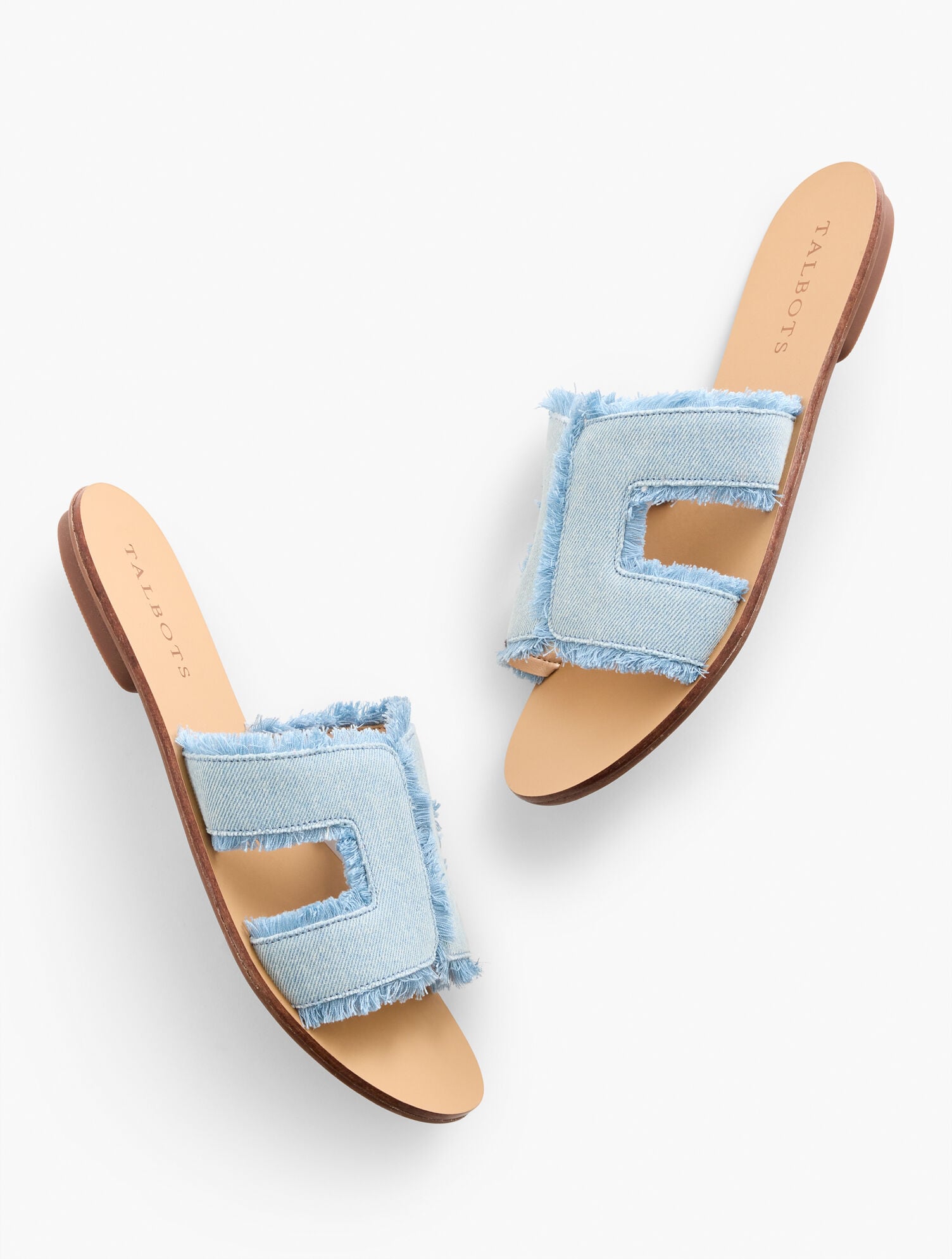 LIGHT DENIM HANNAH FRAYED DENIM SLIDES | Talbots outlet