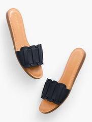 HAVANA TAN|INDIGO BLUE KAIA VACHETTA DEMI WEDGE SLIDES | Talbots online