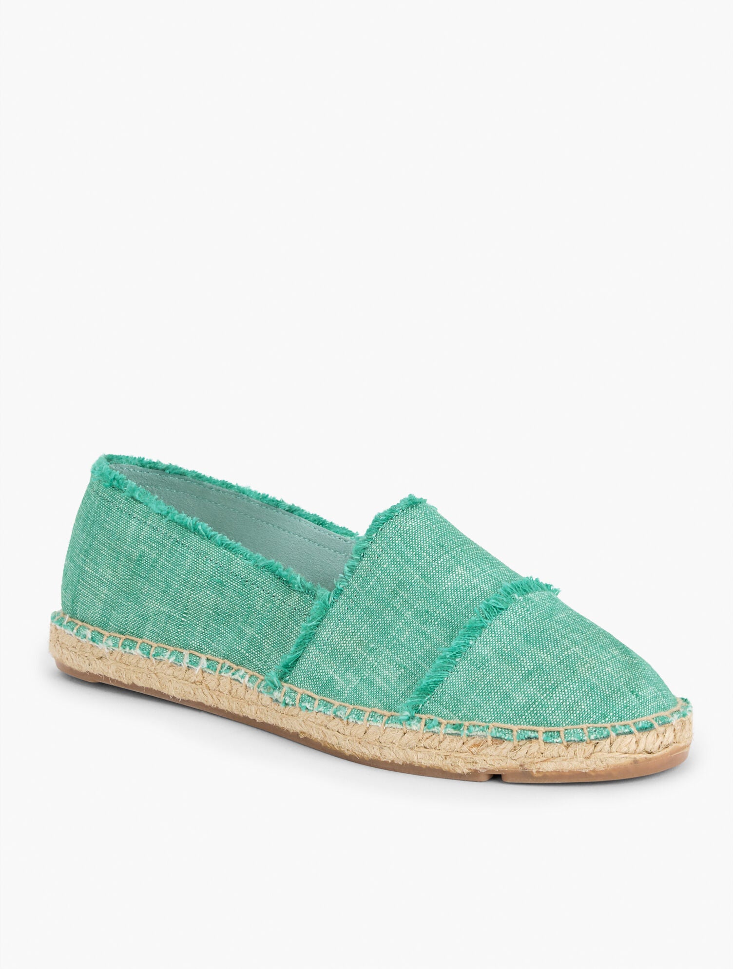 DEEP GREEN IZZY FRAYED WASHED LINEN ESPADRILLE FLATS | Talbots online