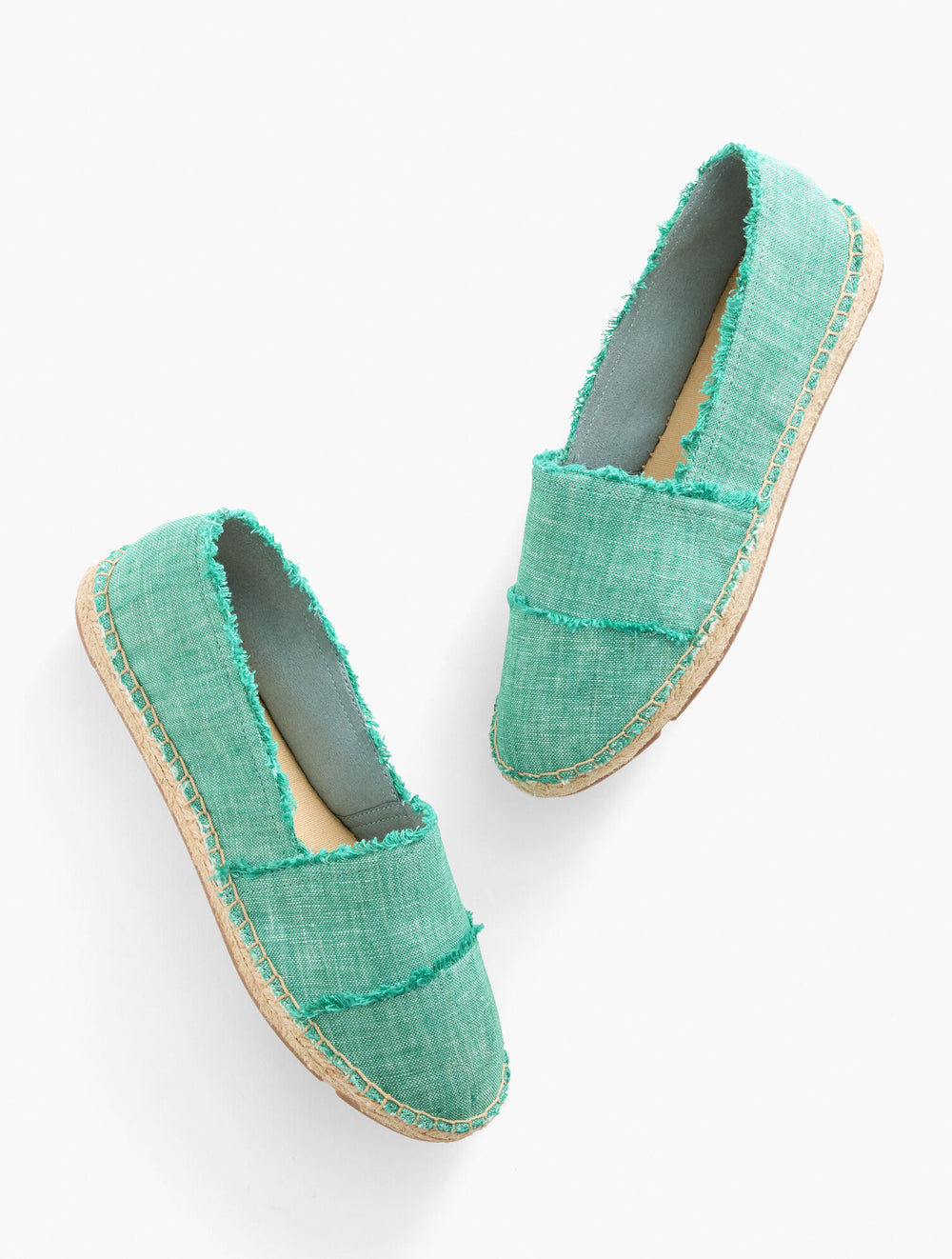 DEEP GREEN IZZY FRAYED WASHED LINEN ESPADRILLE FLATS | Talbots online