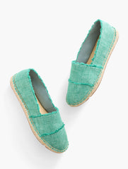 DEEP GREEN IZZY FRAYED WASHED LINEN ESPADRILLE FLATS | Talbots online