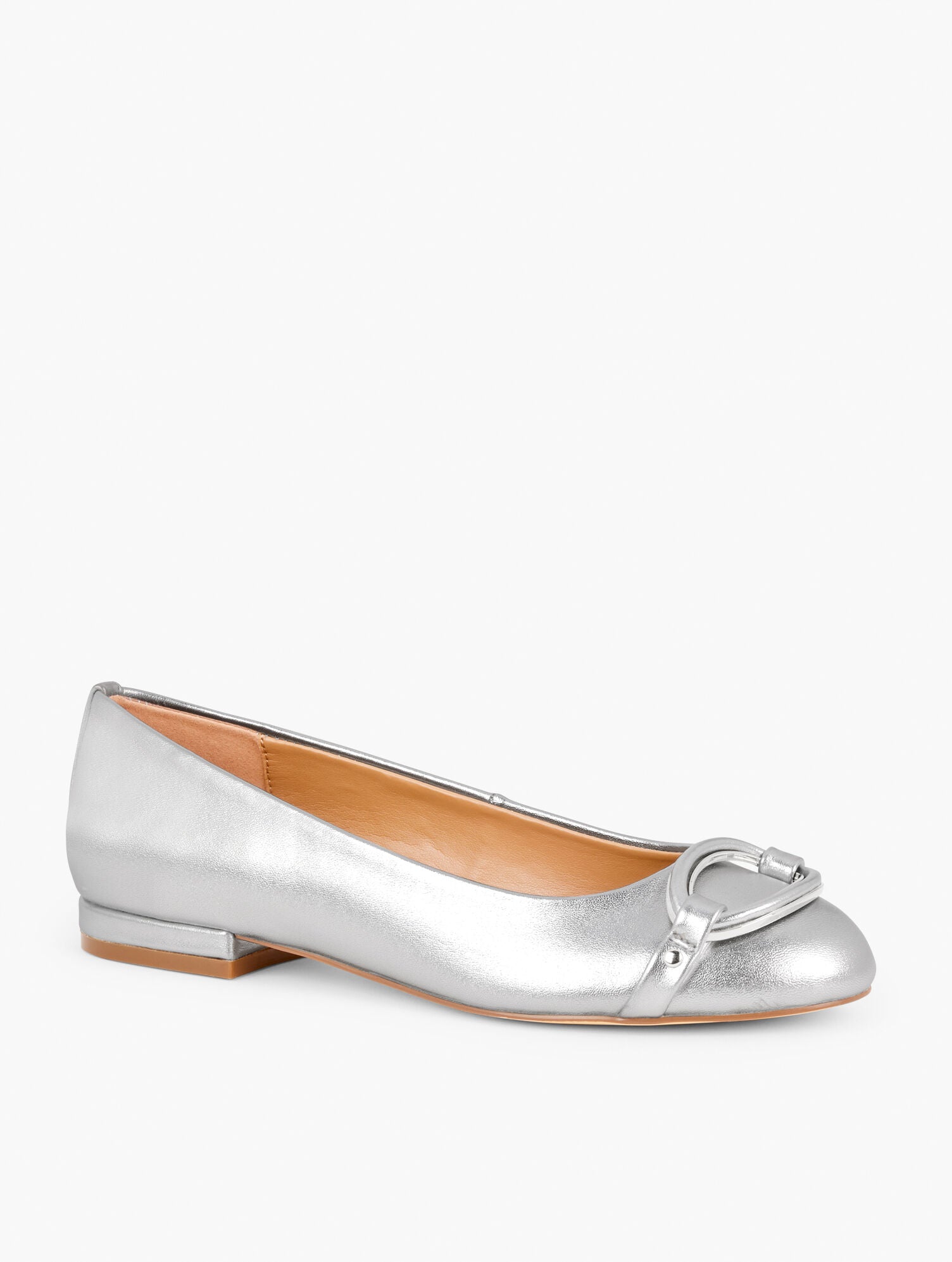 SILVER MADISON BUCKLE METALLIC NAPPA BALLET FLATS | Talbots for sale