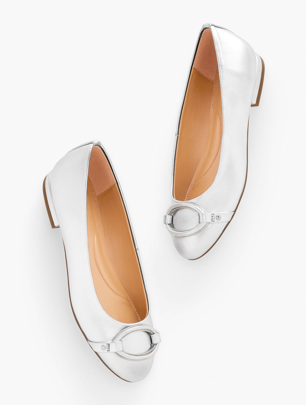 SILVER MADISON BUCKLE METALLIC NAPPA BALLET FLATS | Talbots for sale
