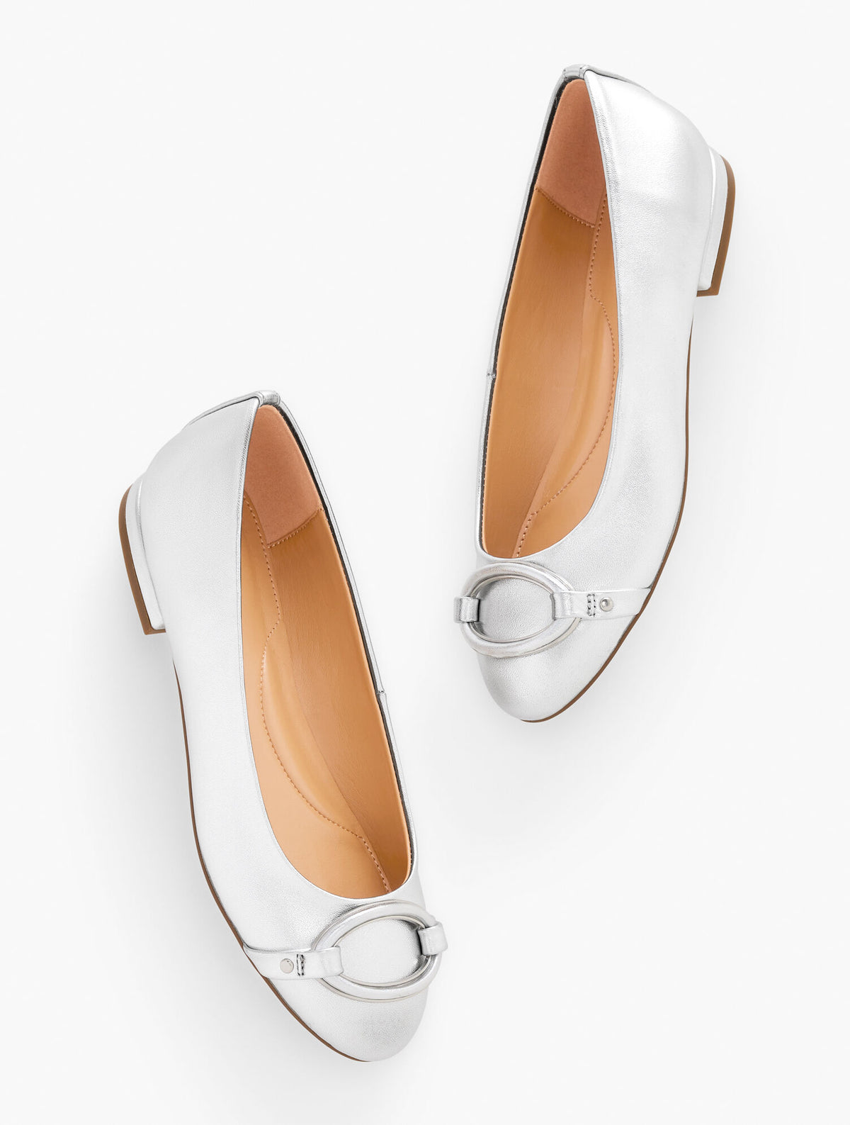 SILVER MADISON BUCKLE METALLIC NAPPA BALLET FLATS | Talbots for sale