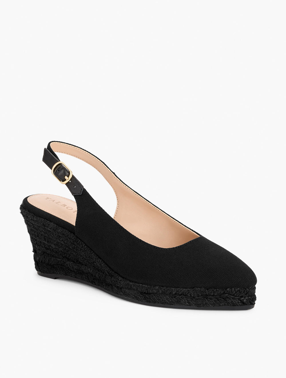 BLACK VIVI CANVAS SLINGBACK ESPADRILLE WEDGES | Talbots online