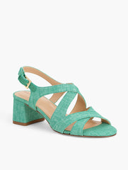 DEEP GREEN MILLIE STRAPS BLOCK HEEL WASHED LINEN SANDALS | Talbots near me