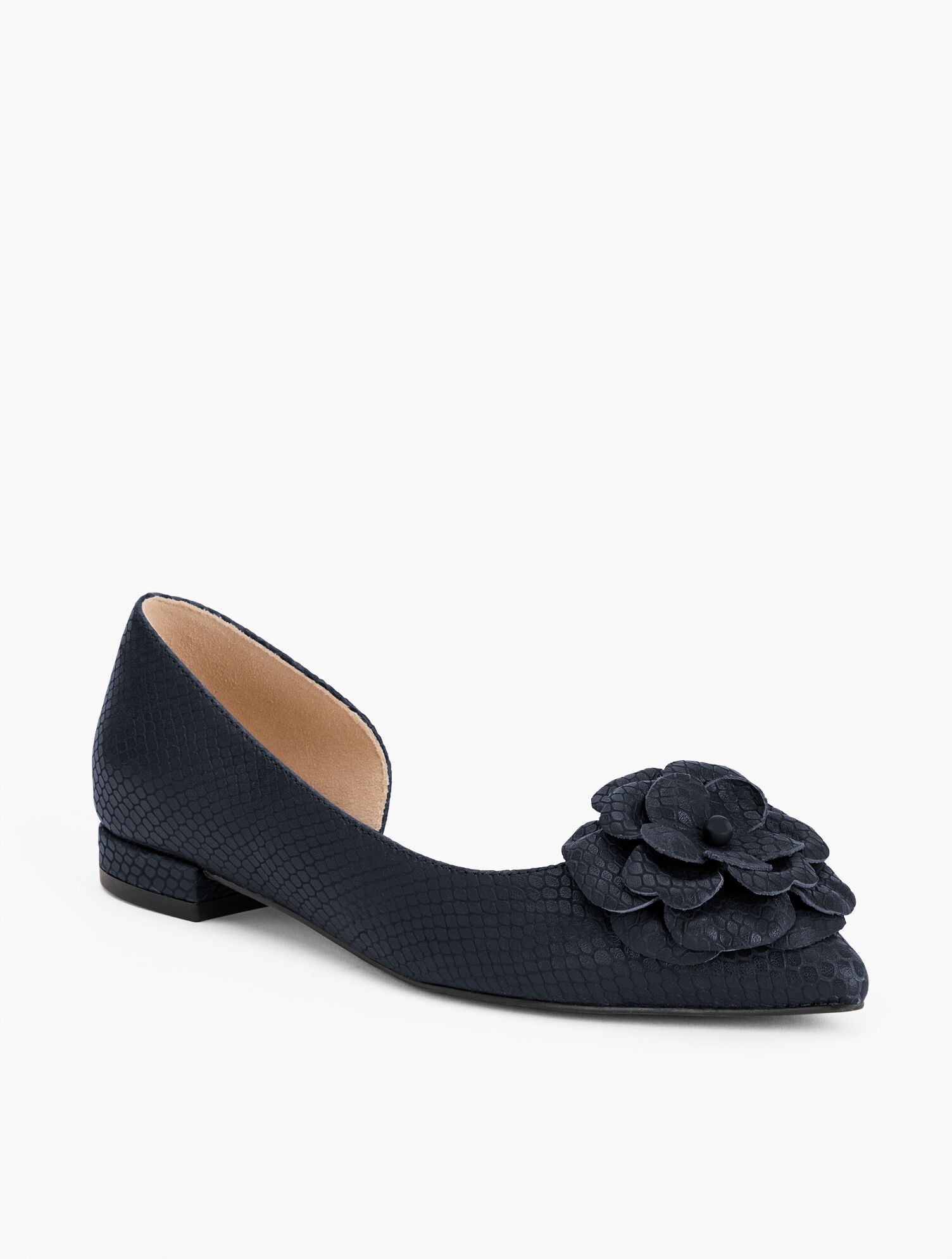 INDIGO BLUE SCARLET FLOWER EMBOSSED FLATS | Talbots on sale