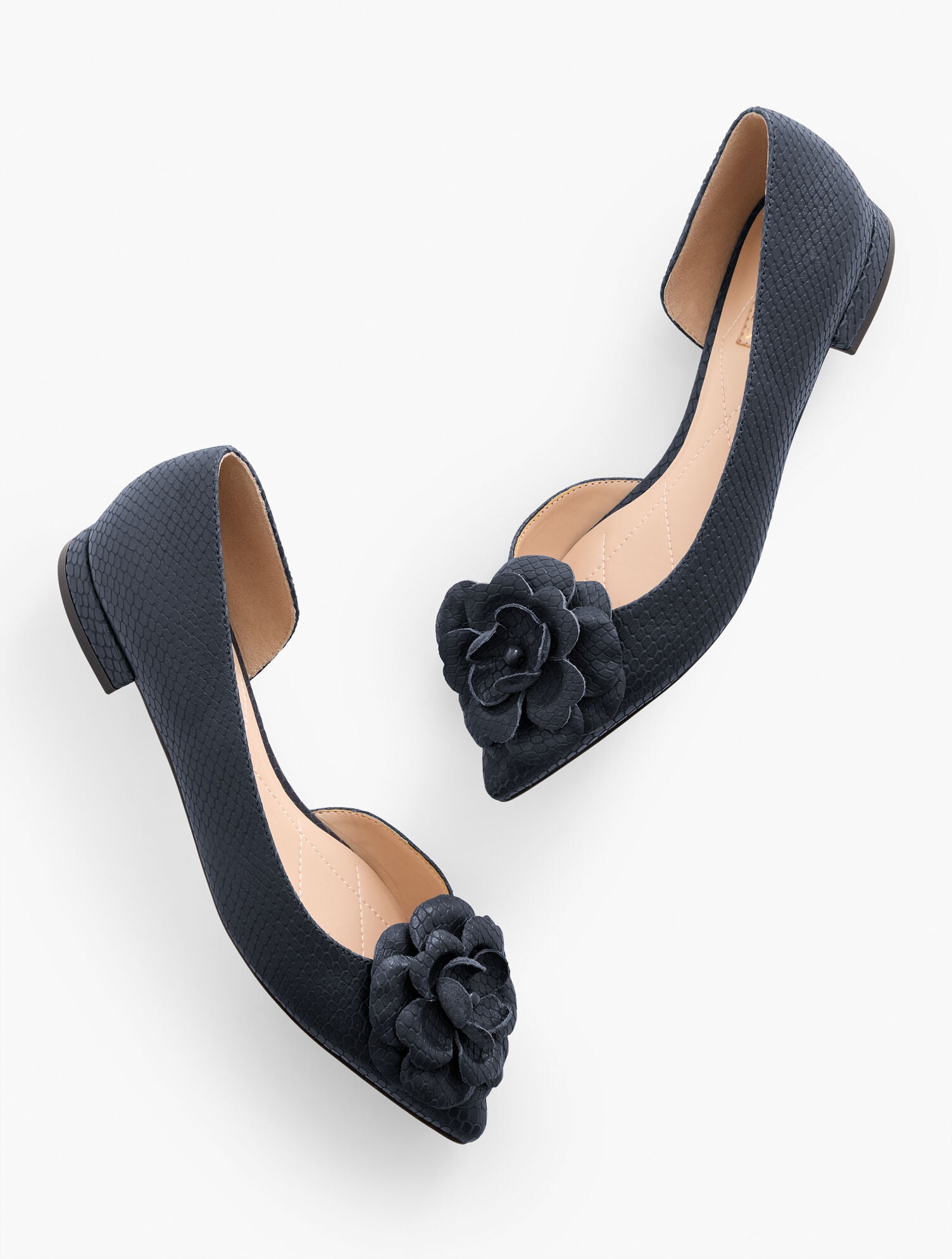 INDIGO BLUE SCARLET FLOWER EMBOSSED FLATS | Talbots on sale
