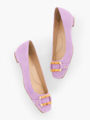 BLACK|NAVY DUSK|RATTAN|SPRING LILAC SUTTON BAMBOO BUCKLE SUEDE FLATS | Talbots outlet