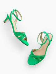 BRIGHT GREEN|BLACK|VIOLET ROSE TALLIA PLEATED SUEDE ANKLE STRAP HEEL SANDALS | Talbots discount