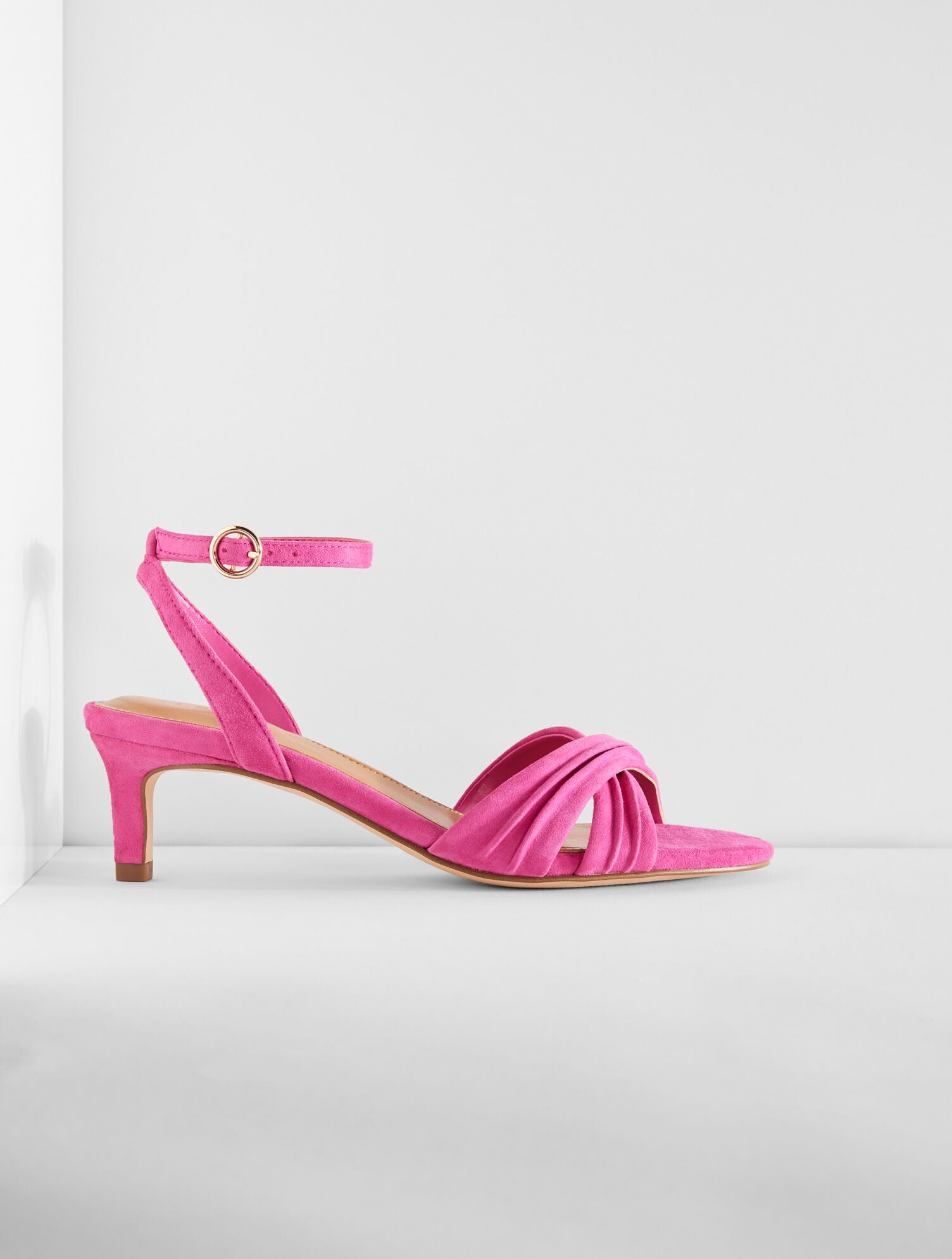 BRIGHT GREEN|BLACK|VIOLET ROSE TALLIA PLEATED SUEDE ANKLE STRAP HEEL SANDALS | Talbots discount