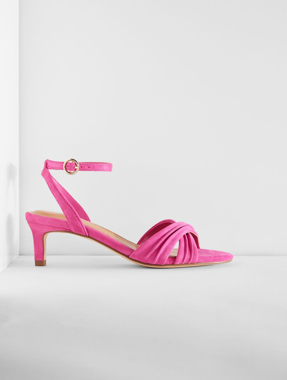BRIGHT GREEN|BLACK|VIOLET ROSE TALLIA PLEATED SUEDE ANKLE STRAP HEEL SANDALS | Talbots discount