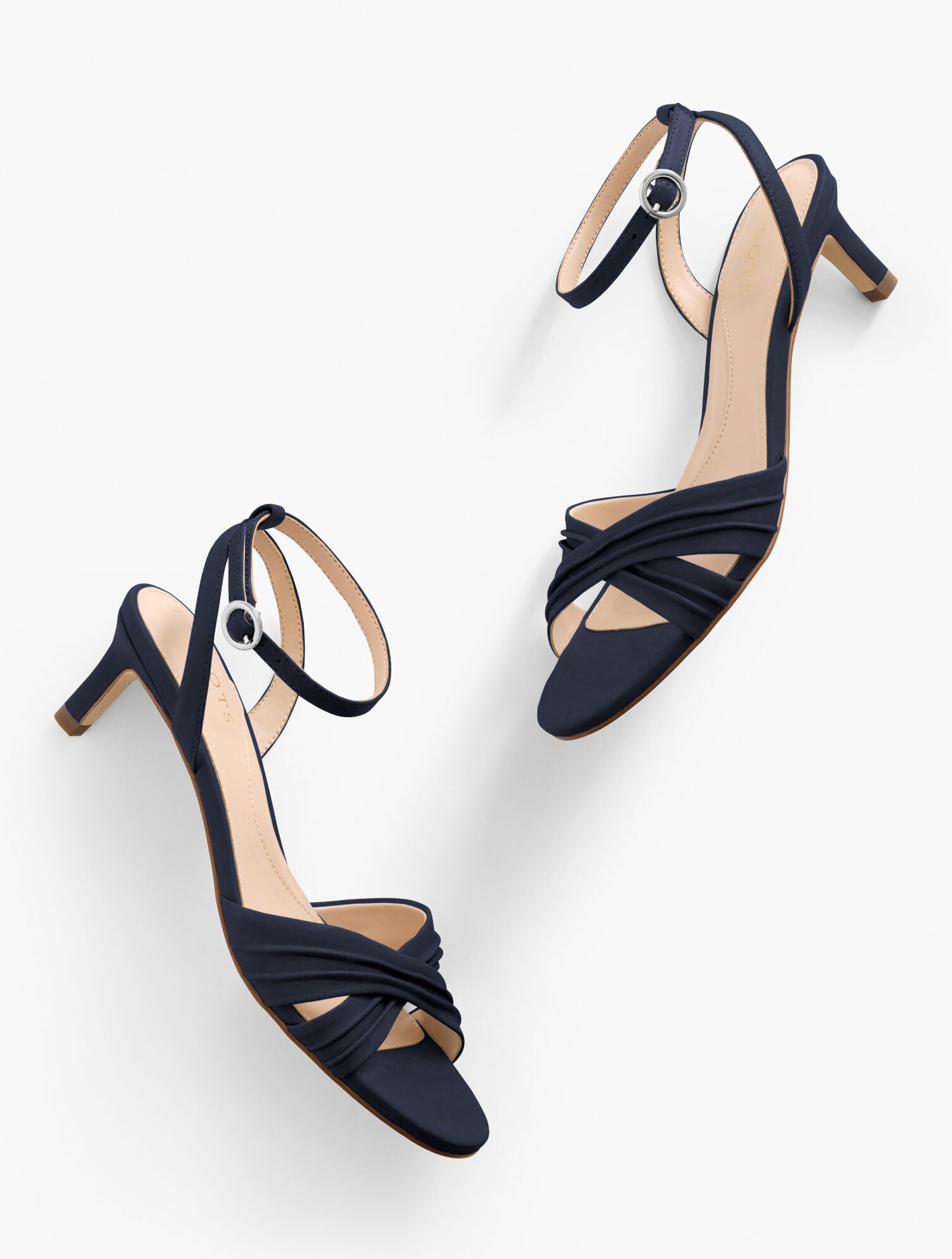 BLUE ICE|INDIGO BLUE TALLIA PLEATED NAPPA ANKLE STRAP HEEL SANDALS | Talbots US