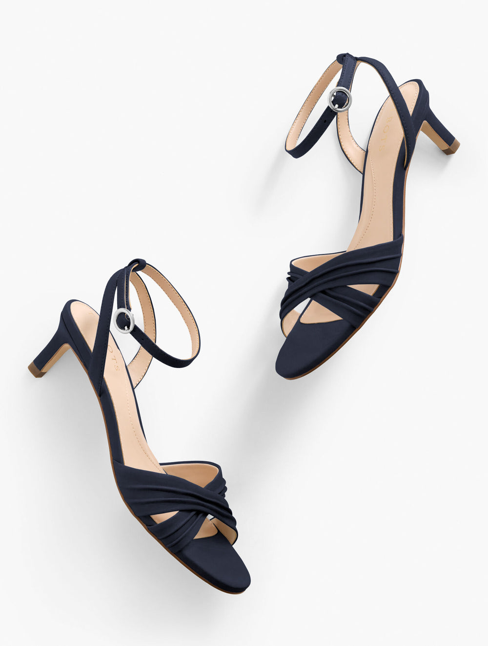 BLUE ICE|INDIGO BLUE TALLIA PLEATED NAPPA ANKLE STRAP HEEL SANDALS | Talbots US