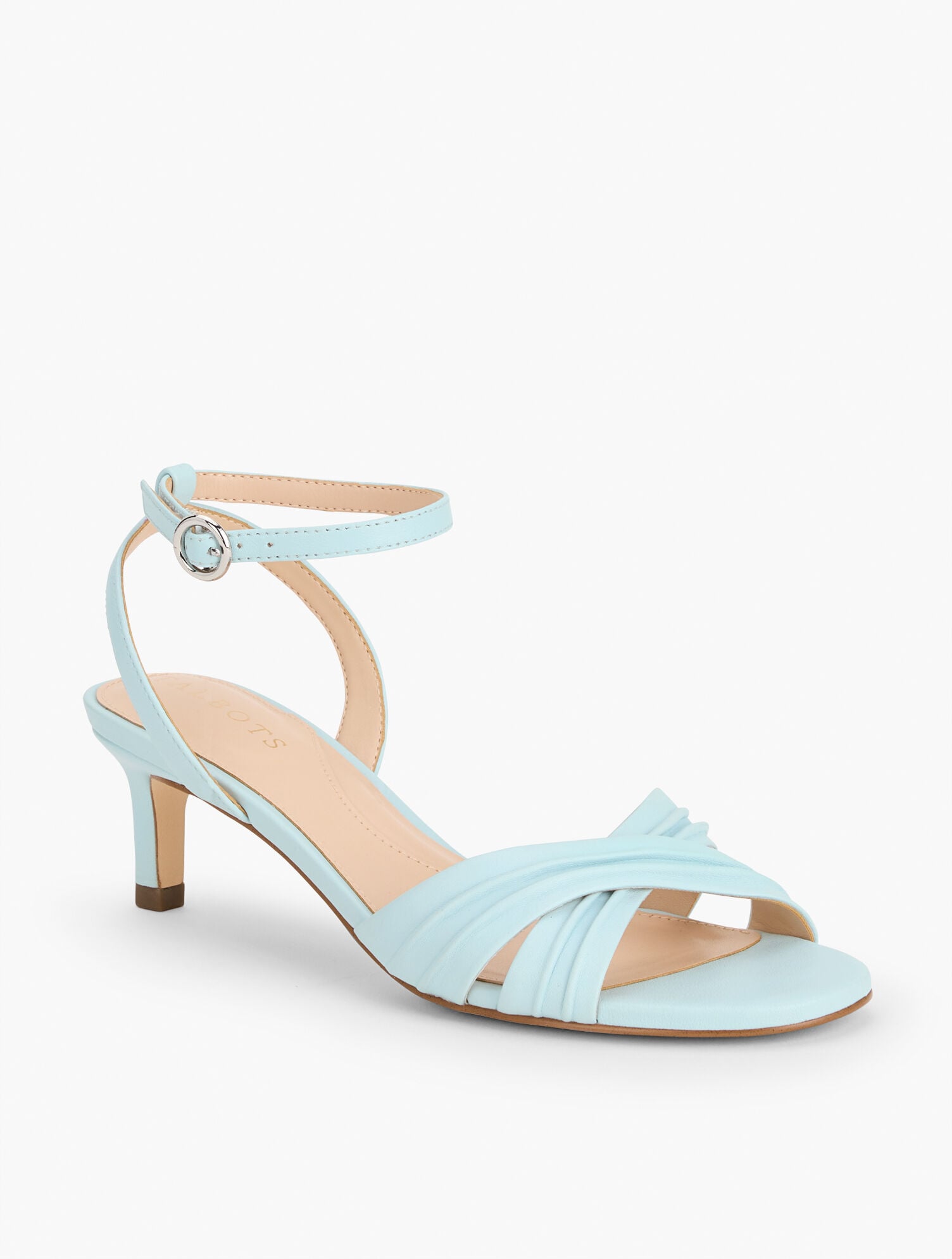 BLUE ICE|INDIGO BLUE TALLIA PLEATED NAPPA ANKLE STRAP HEEL SANDALS | Talbots online