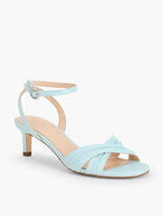 BLUE ICE|INDIGO BLUE TALLIA PLEATED NAPPA ANKLE STRAP HEEL SANDALS | Talbots US