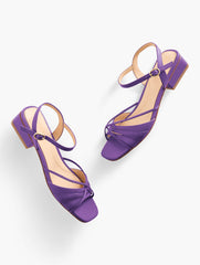 BLACK|DEEP LAVENDER|HAVANA TAN VIV STRAPPY NAPPA BLOCK HEEL SANDALS | Talbots outlet