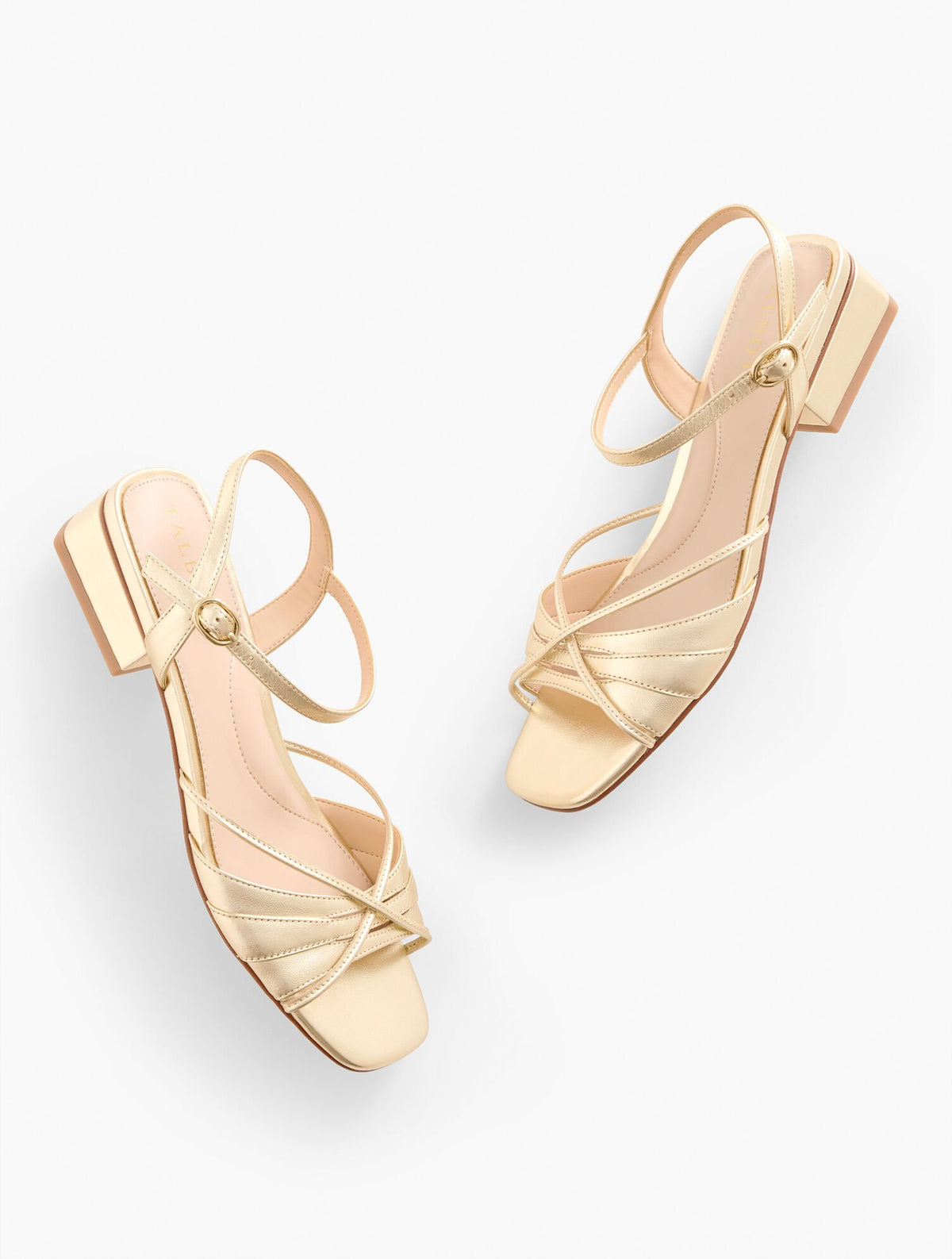 GOLD|SILVER VIV STRAPPY METALLIC NAPPA BLOCK HEEL SANDALS | Talbots sale