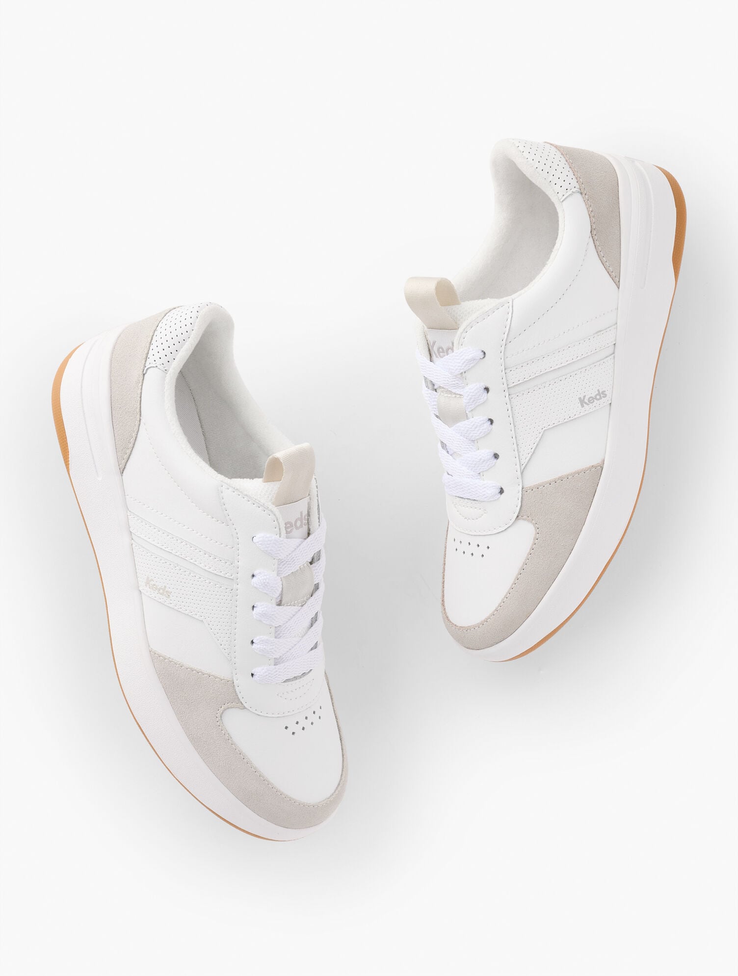 WHITE/GREY KEDS® COURT II LEATHER SUEDE SNEAKERS | Talbots outlet