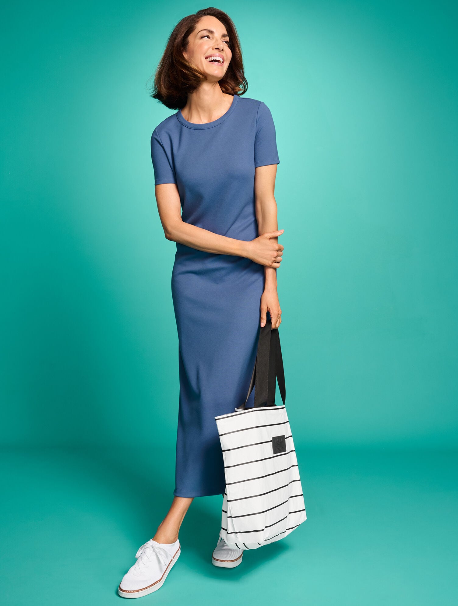 BLACK/WHITE ALOHA COLLECTION PINSTRIPE DAY TRIPPER TOTE | Talbots near me