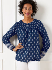 INDIA INK MULTI SMOCKED NECK TOP - SERENE PAISLEY | Talbots sale