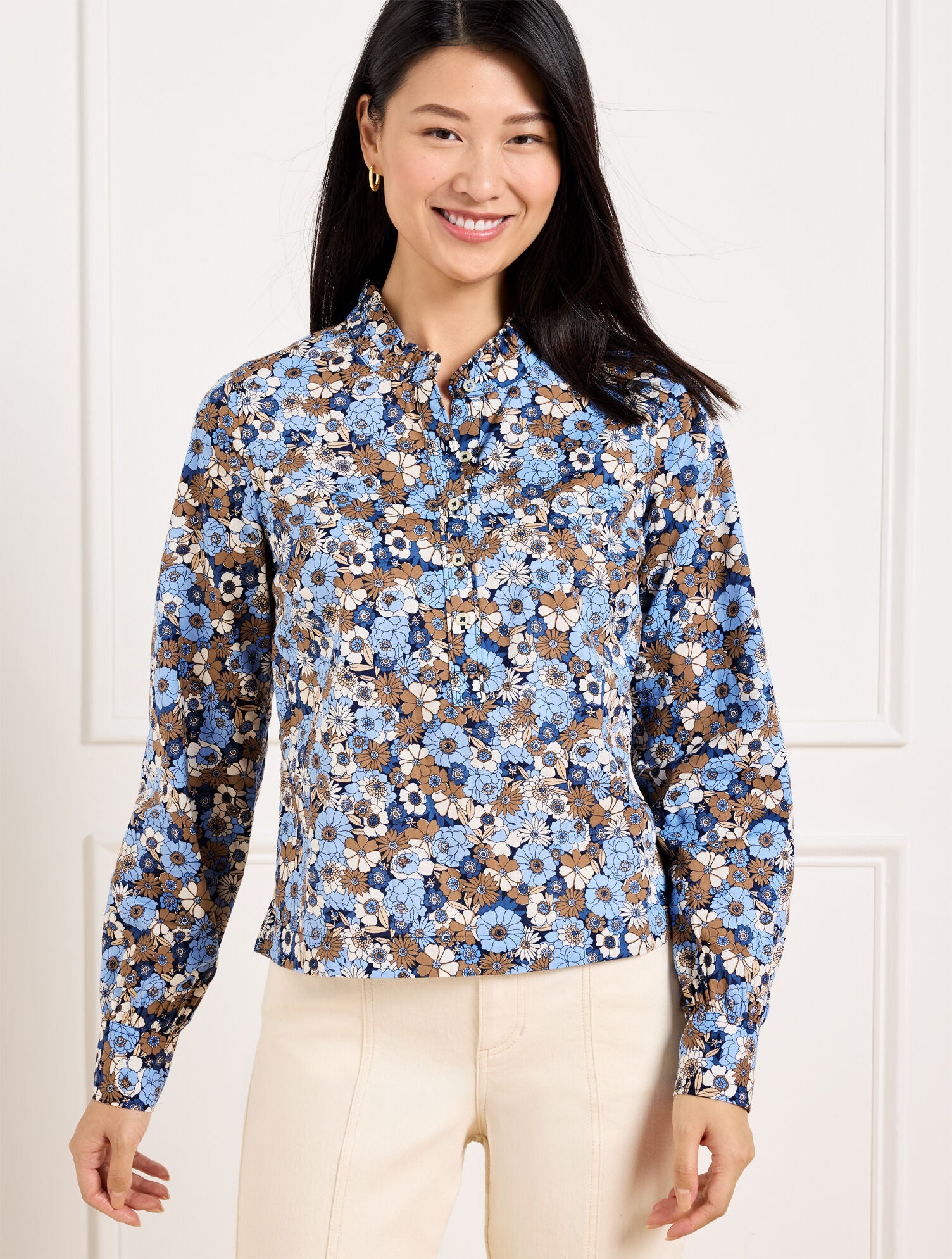 INDIA INK MULTI RUFFLE SHORT SHIRT - GATHERED BLOSSOMS | Talbots for sale