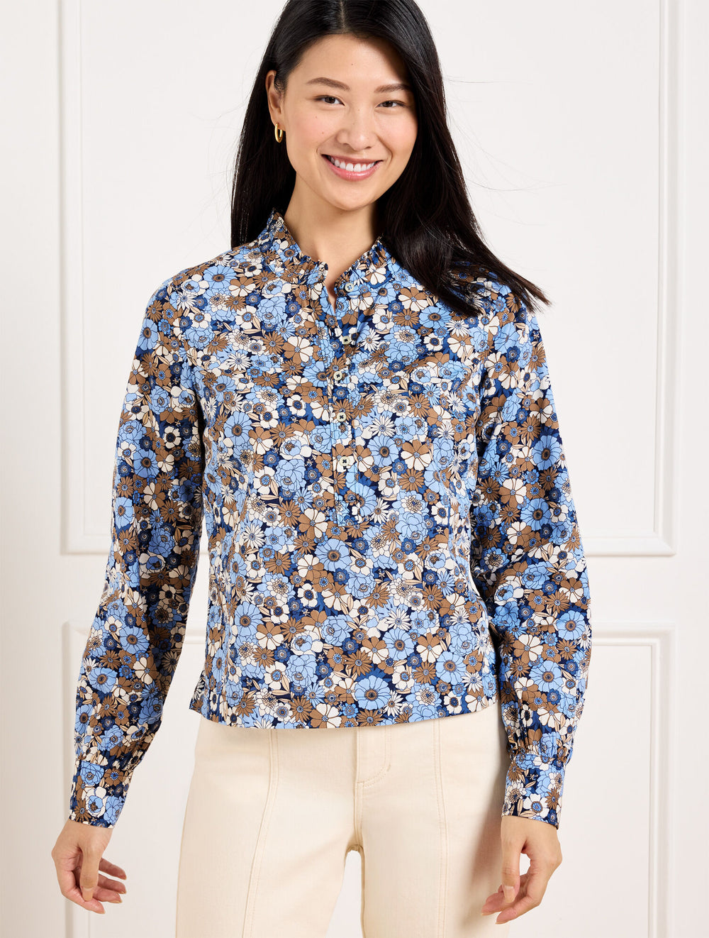 INDIA INK MULTI RUFFLE SHORT SHIRT - GATHERED BLOSSOMS | Talbots for sale
