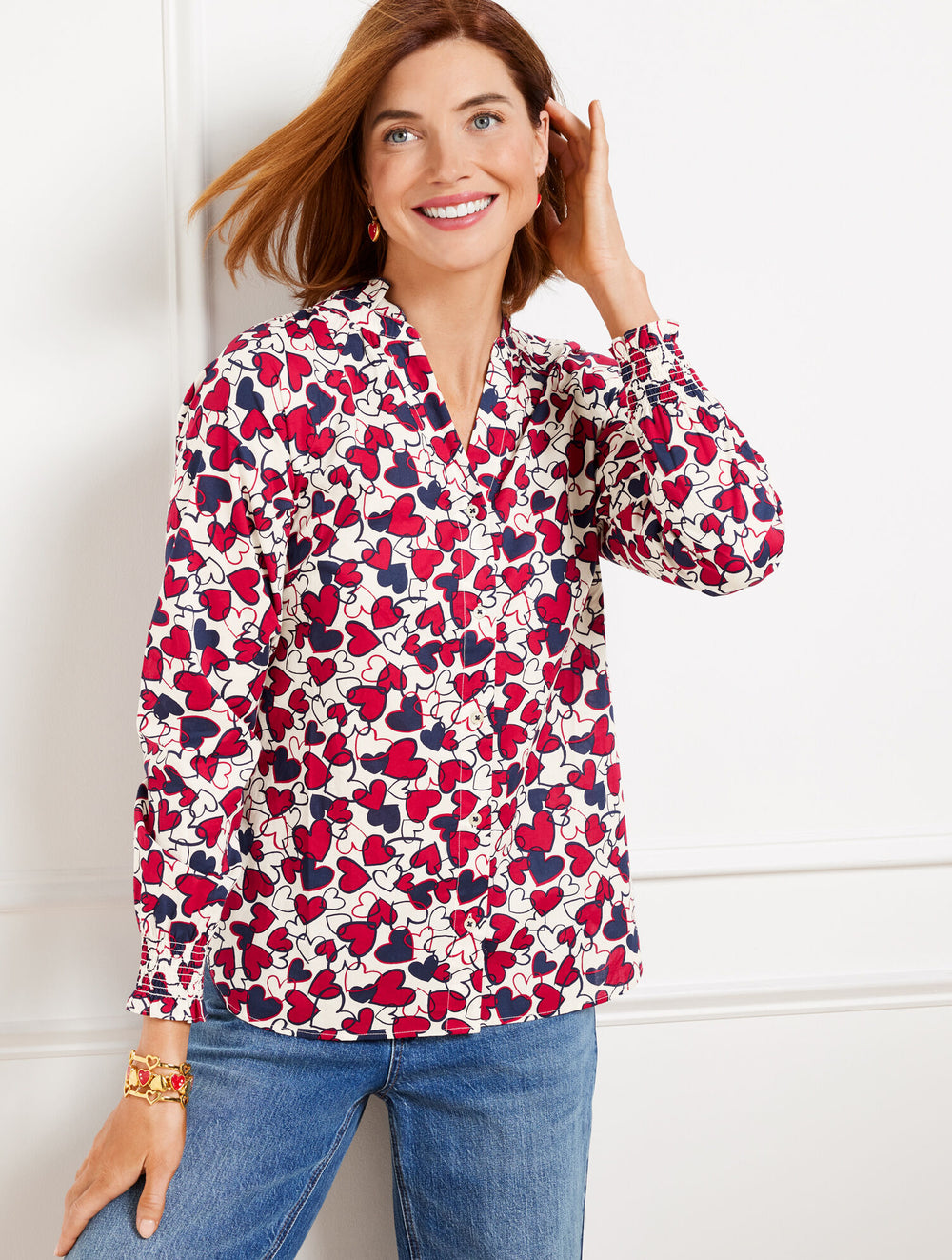 IVORY/INDIA INK BUTTON FRONT TOP - ENTWINED HEARTS | Talbots online