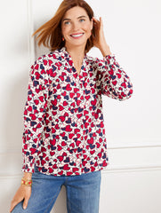 IVORY/INDIA INK BUTTON FRONT TOP - ENTWINED HEARTS | Talbots online