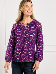 MULBERRY WINE/NAVY DUSK RUFFLE NECK TOP - WAVY FLORAL | Talbots discount