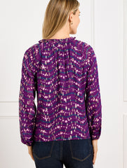 MULBERRY WINE/NAVY DUSK RUFFLE NECK TOP - WAVY FLORAL | Talbots discount