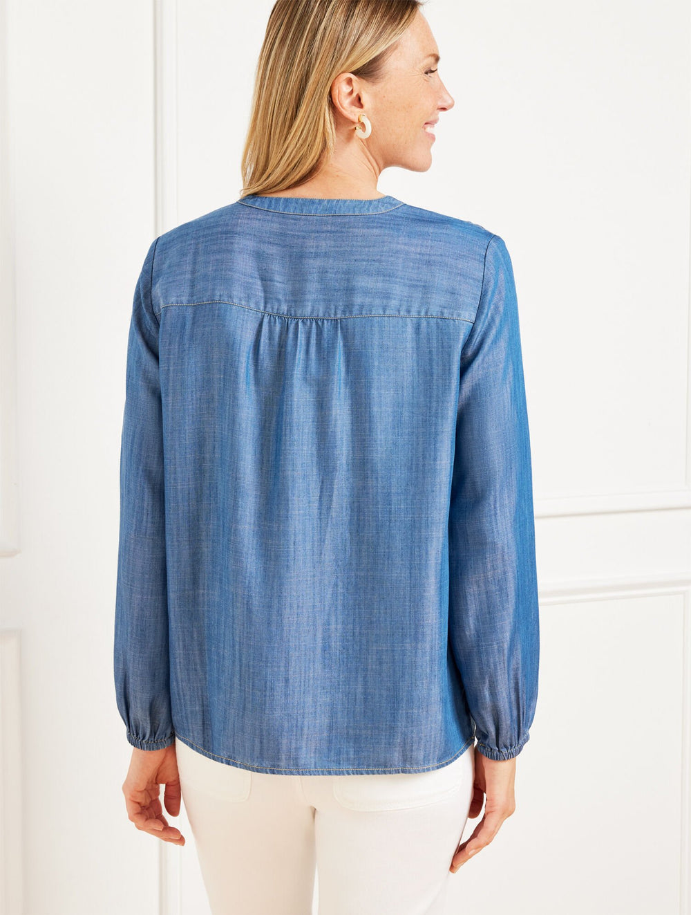 BLUE RIVER WASH DENIM SMOCKED SHORT POPOVER | Talbots on sale