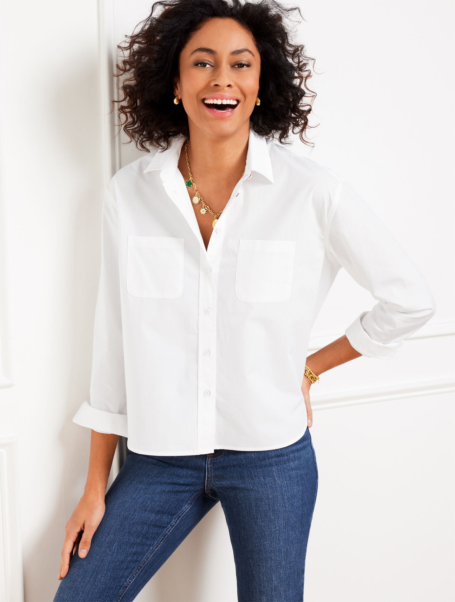 WHITE POPLIN SHORT SHIRT | Talbots outlet