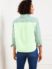 WHITE/PINK ROSETTE|WHITE/PISTACHIO GREEN POPLIN SHORT SHIRT - BLOOMING STRIPE | Talbots near me